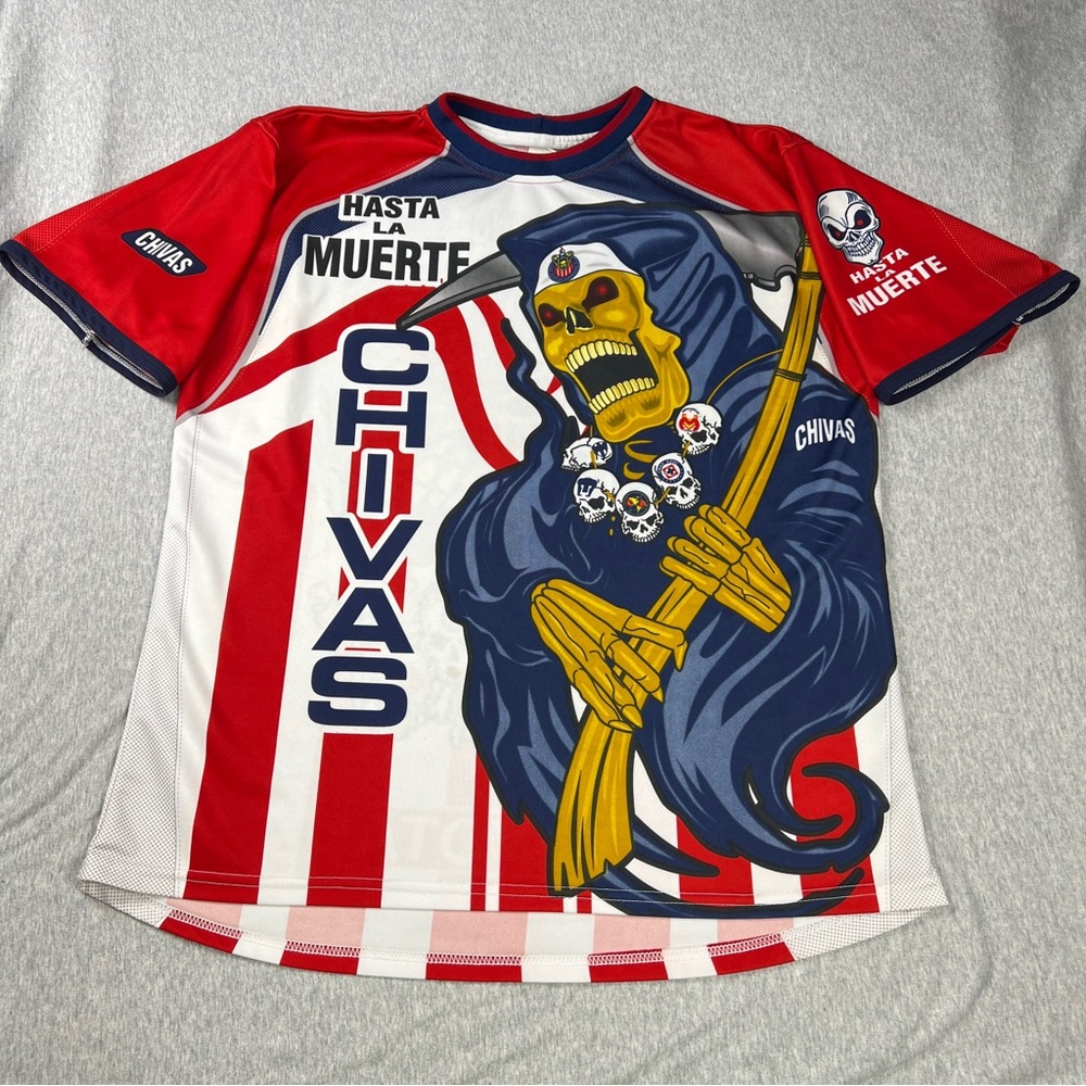 Chivas Hasta La Muerte Guadalajara Skull Soccer Jersey Men's Size XL X-Large